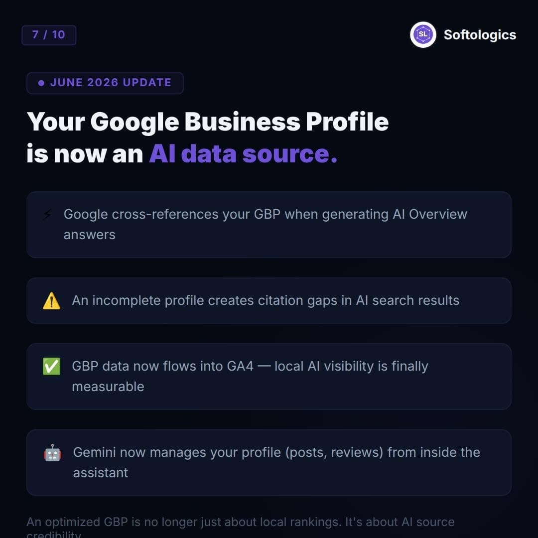 Your Google Business Profile is now an AI data source — Softologics Facebook post